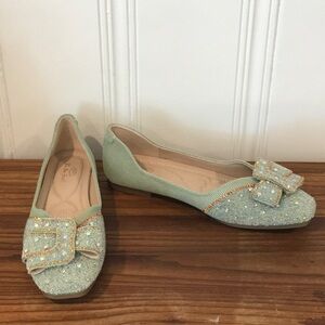Green Rhinestone Flats
